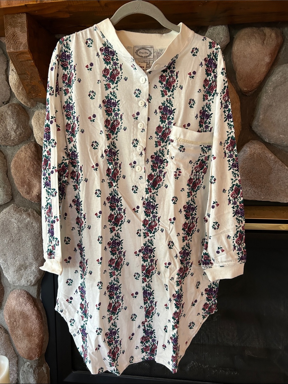 Sleep Club Women’s Cotton Cream Floral Buttoned Sleep Shirt, Size S, NWT